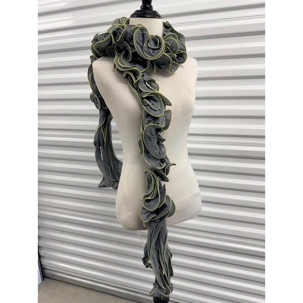 Powder Ruffled Edge Scarf with Lime Trim